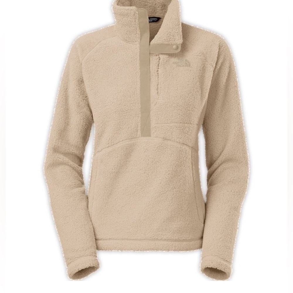 North Face Sheepeater Fleece Teddy Snap Up Jacket in Oatmeal Tan Beige